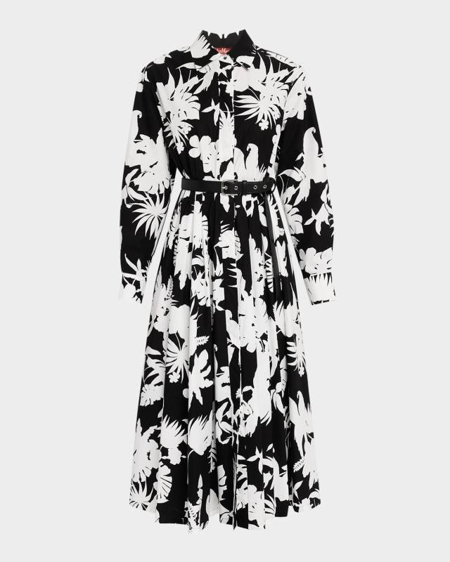 Ussel Pleated Botanical-Print Midi Shirtdress